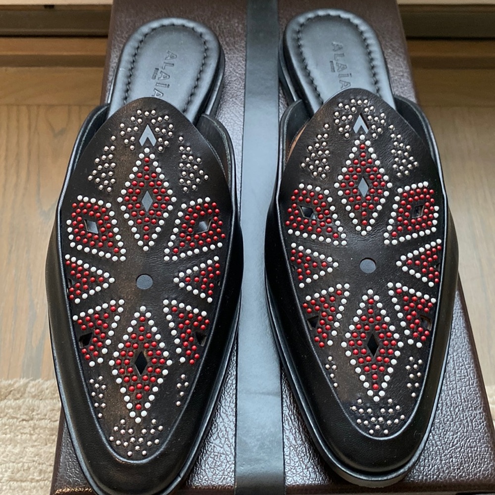 Alaia multicolored mule flats, 36.5